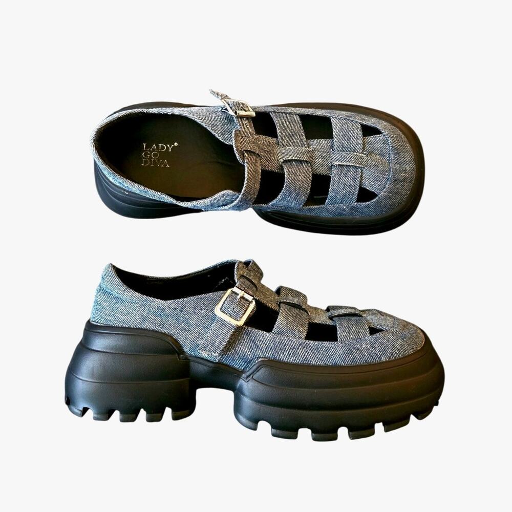 Chunky Fisherman Platform Sandal Denim Size 10 Edgy Alt Statement Lady Go Diva